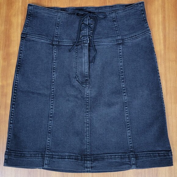 Free People Modern Femme Black Stretch Denim Corset Skirt - 6 - Picture 3 of 11